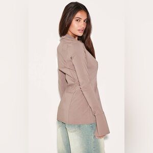 Black BENGALINE CINCHED WAIST DETAIL LONG SLEEVE SHIRT